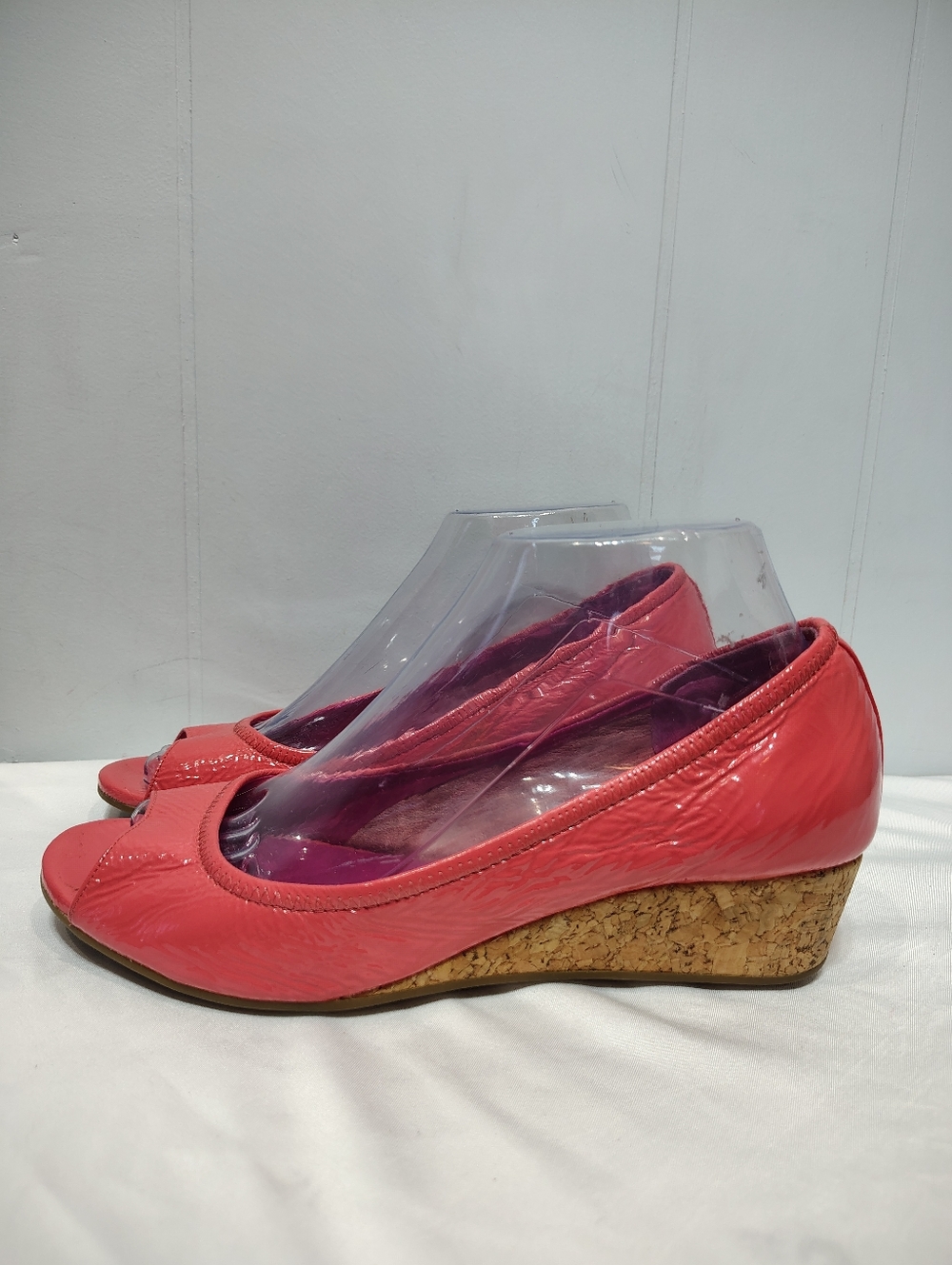 Cole Haan Air Tali OT Wedge Shoe Coral Pink size 7 1/2 Patent Leather Office - Picture 5 of 8